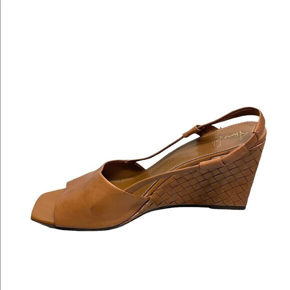 FRANCO SARTO Cognac Leather Square Toe Wedge Summer Sandals 11.5 - Picture 4 of 12